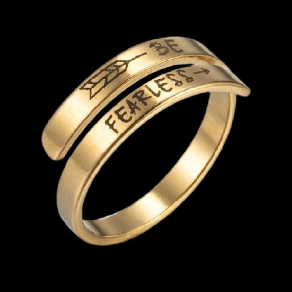 Be Fearless Ring Gold Plated Adjustable Inspirational Message Band Arrow Jewelry